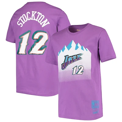 Youth John Stockton Purple Utah Jazz Hardwood Classics Name & Number T-Shirt