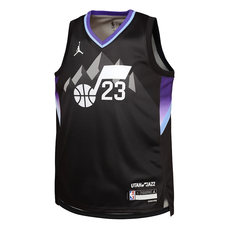 Maillot Swingman noir pour jeunes Jordan Brand Lauri Markkanen Utah Jazz - Édition Statement
