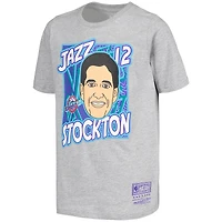 Mitchell & Ness John Stockton Gris Utah Jazz Hardwood Classics King of the Court Player T-shirt