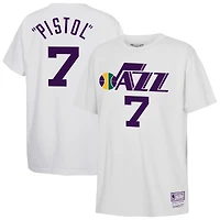 Youth Mitchell & Ness Pete Maravich White Utah Jazz Hardwood Classics Name Number T-Shirt