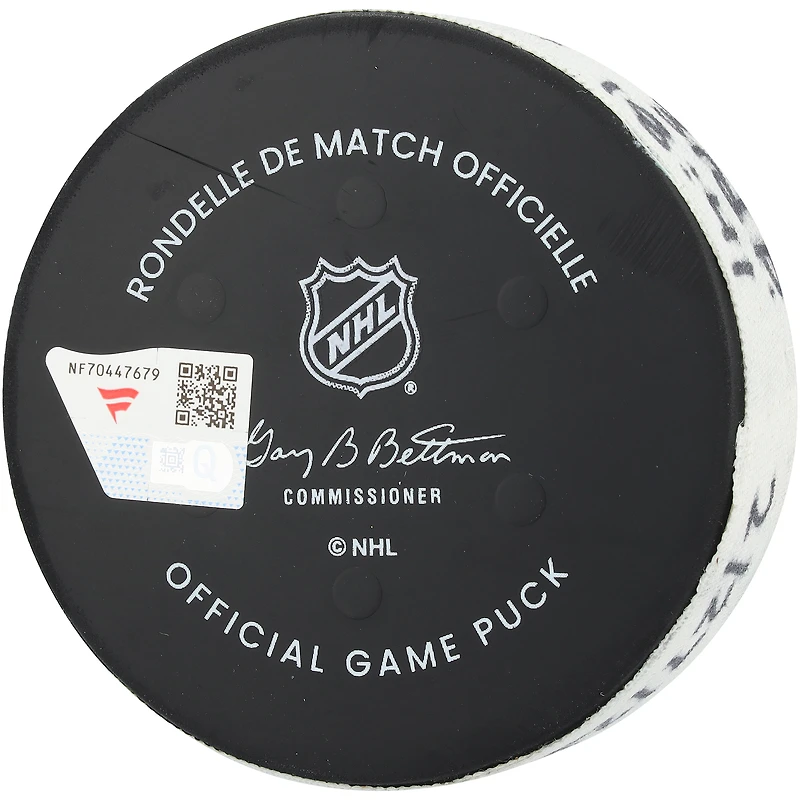 Rondelle de but utilisée par Barrett Hayton (Utah Mammoth) lors du match du 27 février 2026 contre le Minnesota Wild