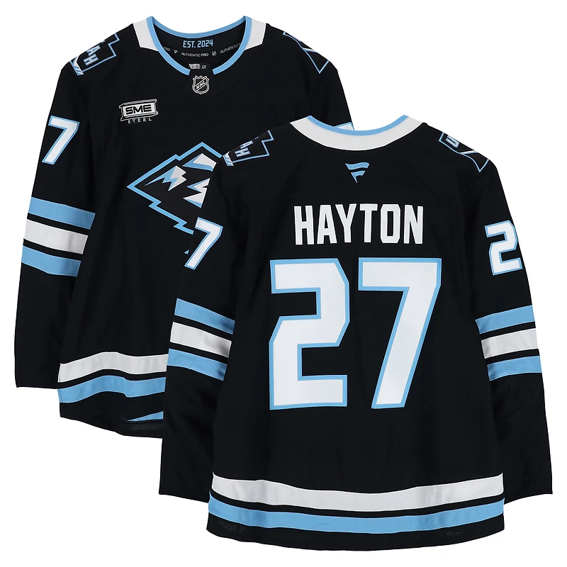 Maillot authentique noir professionnel porté par Barrett Hayton (Utah Mammoth), numéro 27, lors des séries éliminatoires de la Coupe Stanley 2026.