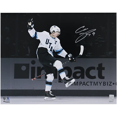 Clayton Keller Utah Hockey Club Autographed 16" x 20" White Jersey Celebration Spotlight Photograph