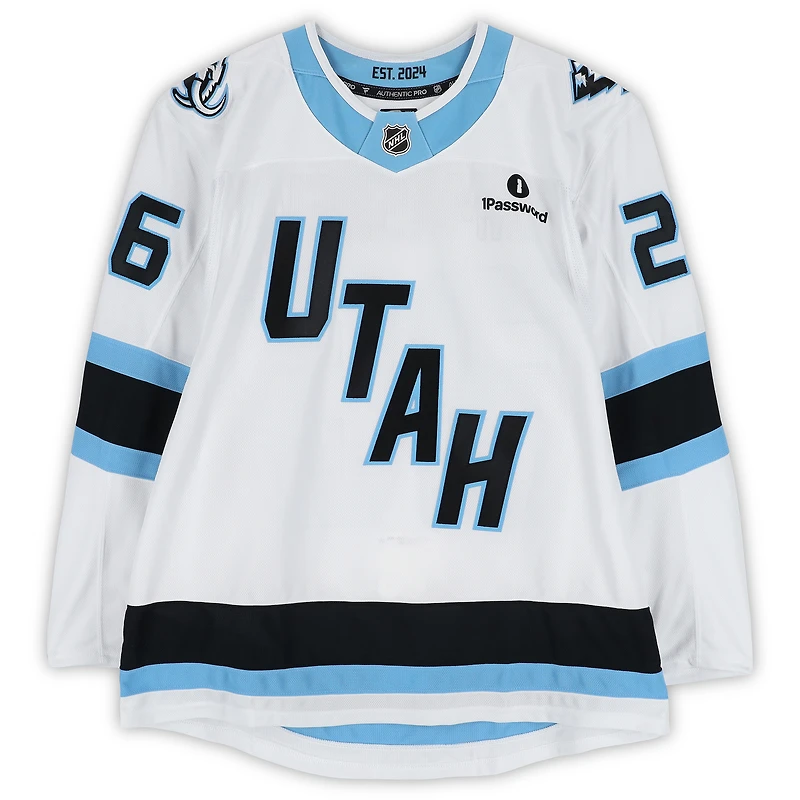 Dmitry Simashev Utah Mammoth Player-Issued #26 White Authentic Pro Jersey from the 2026 Stanley Cup Playoffs