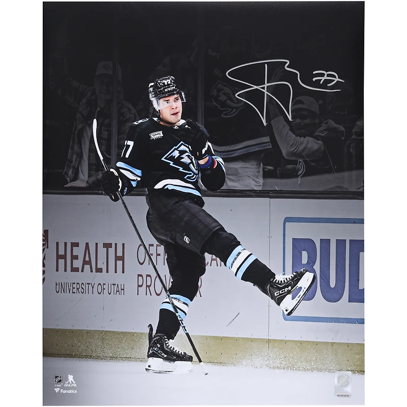 JJ Peterka Utah Mammoth Autographed 16" x 20" Black Jersey Celebration Spotlight Photograph