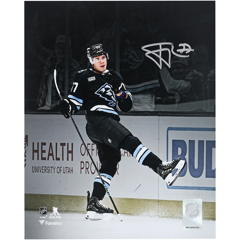 JJ Peterka Utah Mammoth Autographed 8" x 10" Black Jersey Celebration Spotlight Photograph