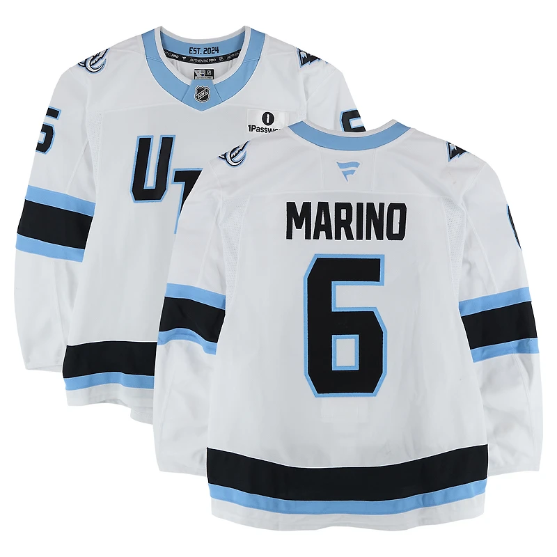 Maillot blanc n° 6 de John Marino (Utah Mammoth), porté lors de matchs joués entre le 14 décembre 2025 et le 28 mars 2026.