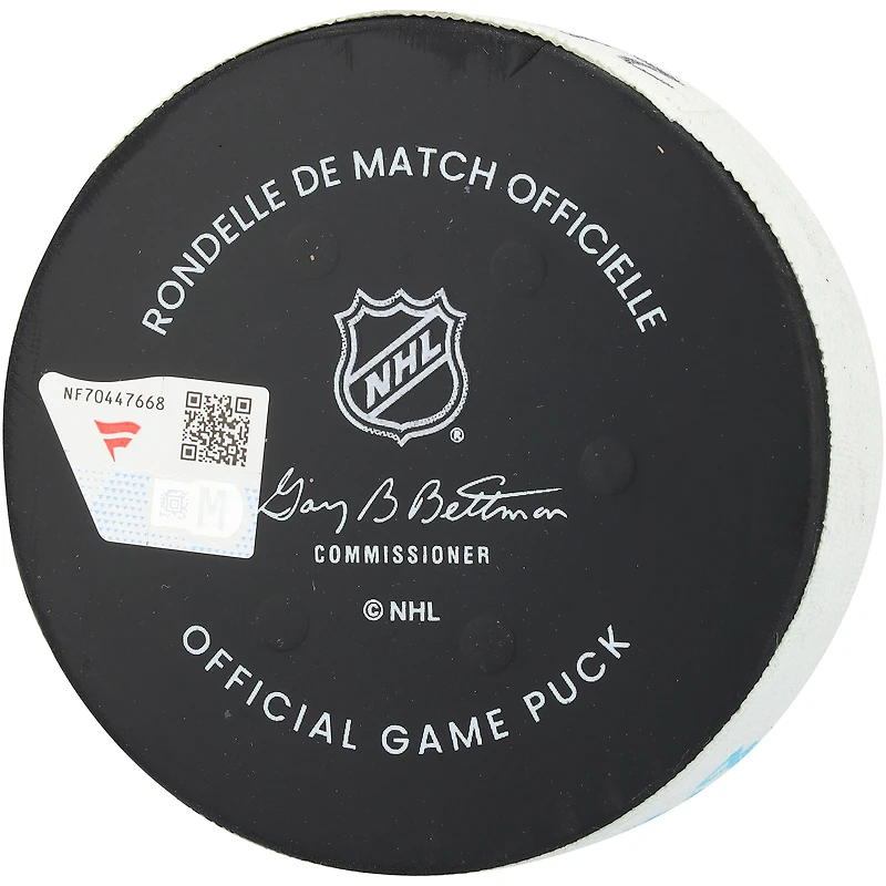 Rondelle de but utilisée par Lawson Crouse (Utah Mammoth) lors du match du 2 février 2026 contre les Canucks de Vancouver