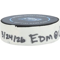 Rondelle de but utilisée par Lawson Crouse (Utah Mammoth) lors du match du 24 mars 2026 contre les Oilers d'Edmonton