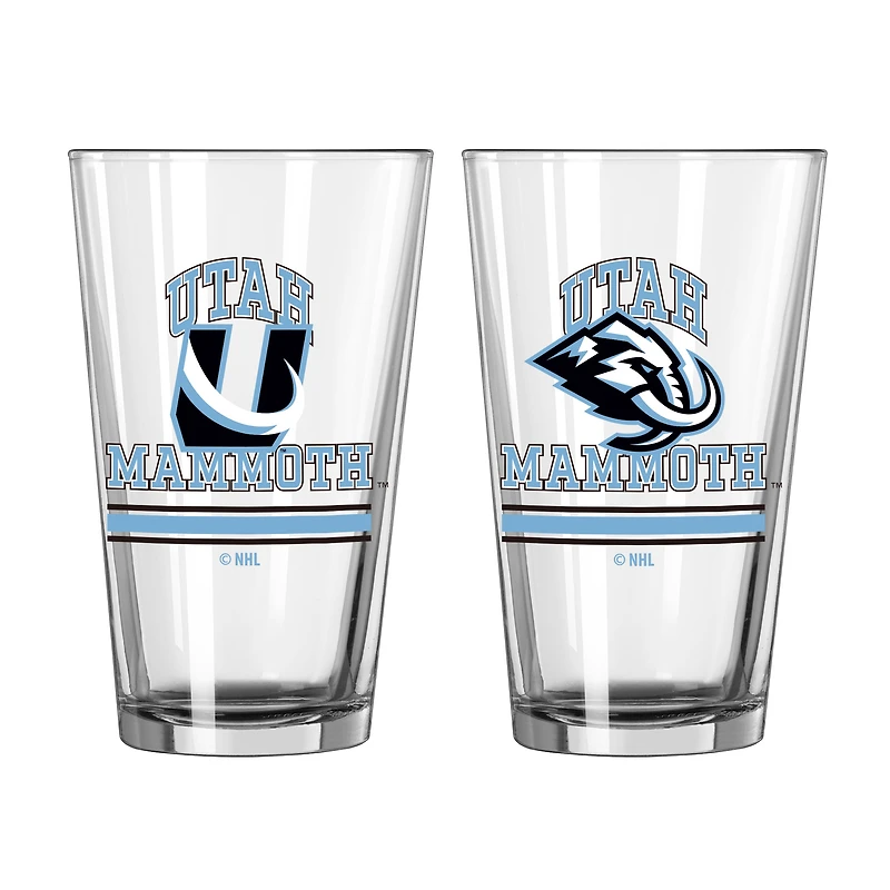 Ensemble de deux verres à pinte Logo Brands Utah Mammoth, modèles actuels et rétro, de 473 ml (16 oz).