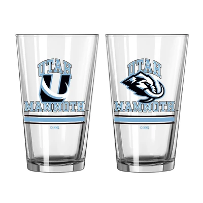 Ensemble de deux verres à pinte Logo Brands Utah Mammoth, modèles actuels et rétro, de 473 ml (16 oz).