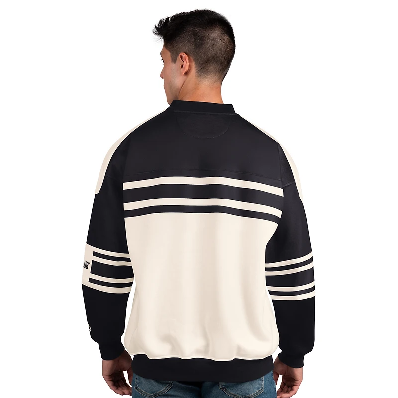 Men's Starter  White/Black Utah Hockey Club Defense Fleece Crewneck Pullover Sweatshirt