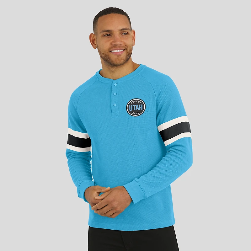 Men's Darius Rucker Collection by Fanatics Light Blue Utah Hockey Club Waffle-Knit Raglan Long Sleeve Henley T-Shirt