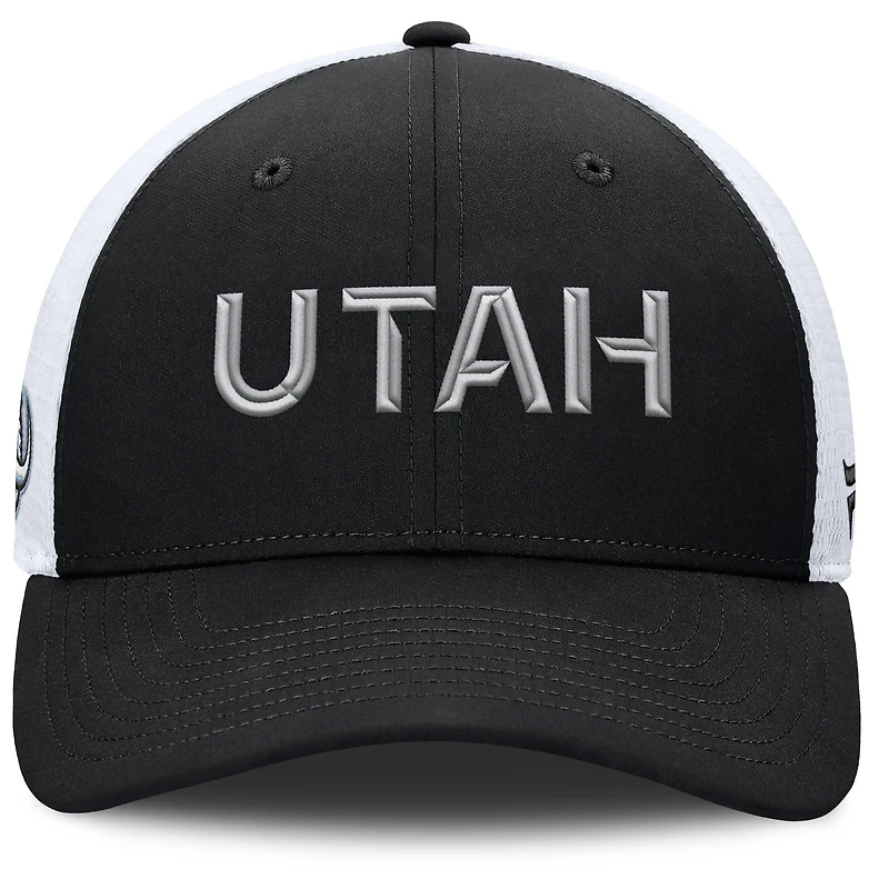 Men's Fanatics Black/White Utah Mammoth Authentic Pro Rink Lockup Adjustable Trucker Hat