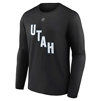 T-shirt à manches longues pour homme Fanatics Logan Cooley, noir, Utah Mammoth, Authentic Stack, nom et numéro