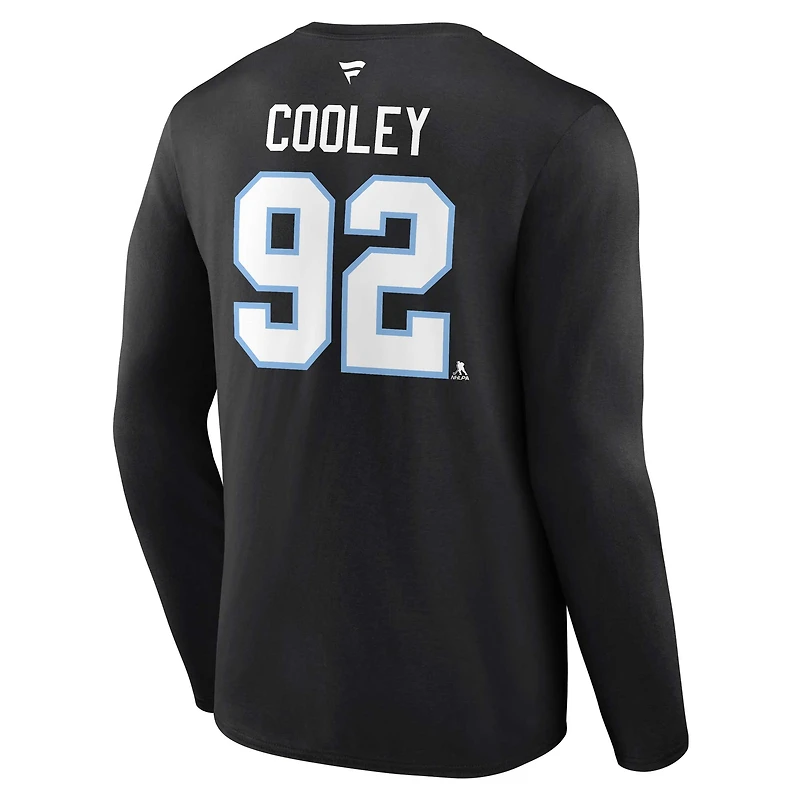T-shirt à manches longues pour homme Fanatics Logan Cooley, noir, Utah Mammoth, Authentic Stack, nom et numéro