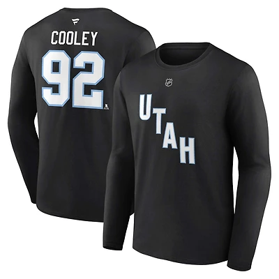 T-shirt à manches longues pour homme Fanatics Logan Cooley, noir, Utah Mammoth, Authentic Stack, nom et numéro