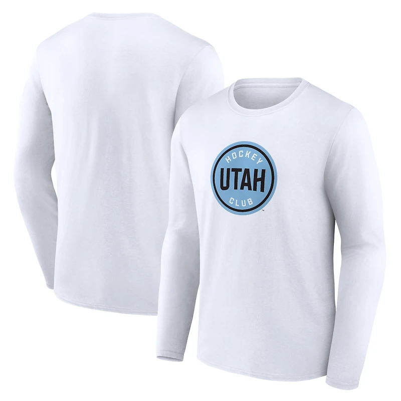 T-shirt à manches longues blanc Fanatics pour homme avec logo Utah Mammoth Draft