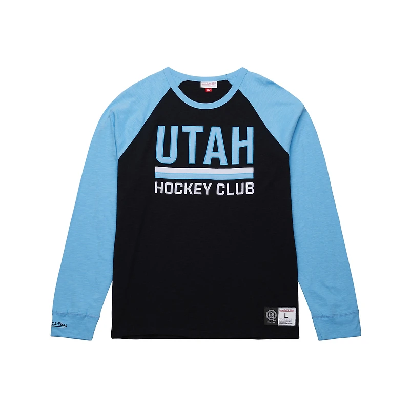 Men's Mitchell & Ness Black/Light Blue Utah Hockey Club Legendary Slub Long Sleeve Raglan T-Shirt