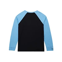 Men's Mitchell & Ness Black/Light Blue Utah Hockey Club Legendary Slub Long Sleeve Raglan T-Shirt