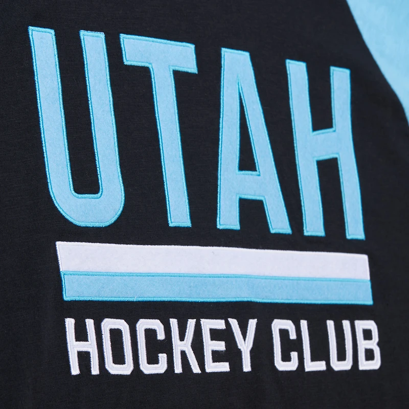 T-shirt raglan à manches longues noir/bleu clair pour homme Mitchell & Ness Utah Hockey Club, coupe légendaire