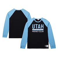 T-shirt raglan à manches longues noir/bleu clair pour homme Mitchell & Ness Utah Hockey Club, coupe légendaire