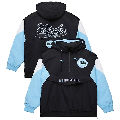 Veste anorak rétro Mitchell & Ness noire pour homme, style Utah Hockey Club, à demi-zip