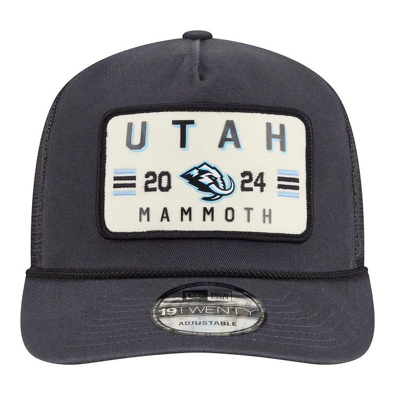 Casquette trucker New Era Utah Mammoth Washed Patch 19TWENTY pour homme, couleur anthracite, ajustable.