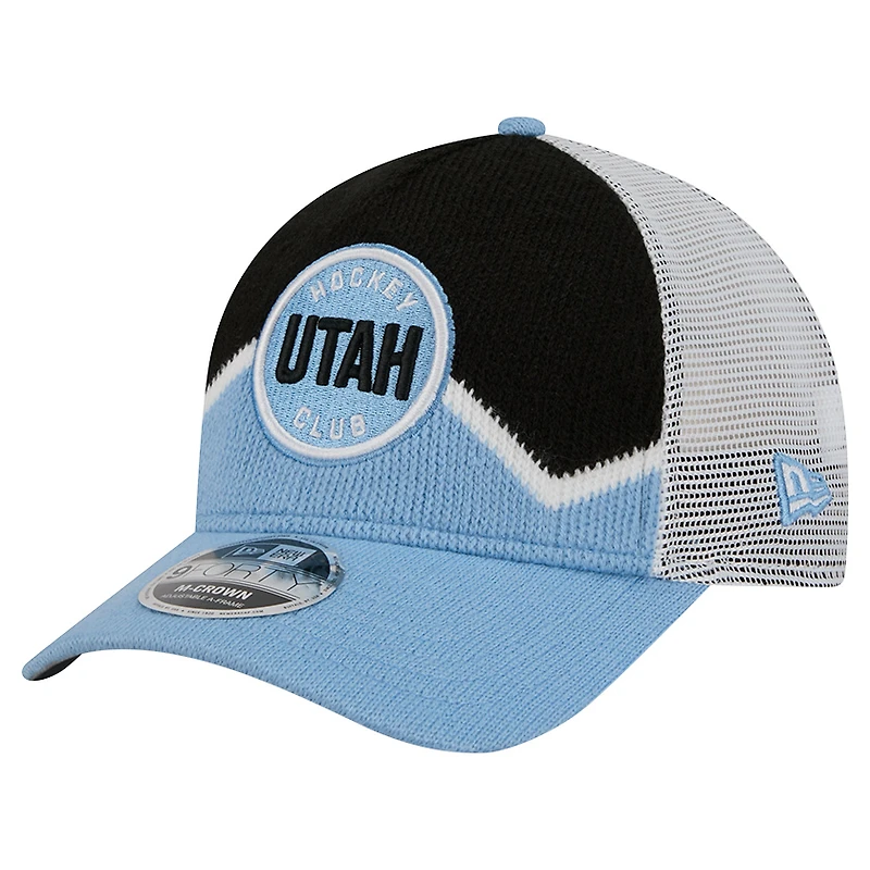 Casquette de camionneur ajustable 9FORTY A-Frame M-Crown bleu clair/noir New Era pour homme Utah Mammoth Hockey Sock
