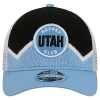 Casquette de camionneur ajustable 9FORTY A-Frame M-Crown bleu clair/noir New Era pour homme Utah Mammoth Hockey Sock