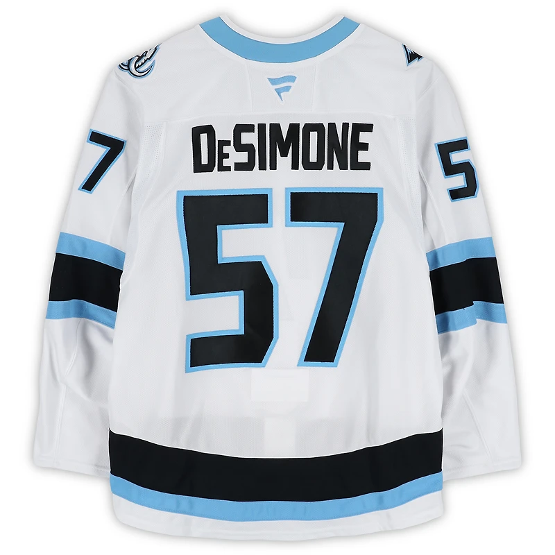 Maillot authentique professionnel blanc n° 57 de Nick DeSimone, porté par le joueur des Utah Mammoths lors des séries éliminatoires de la Coupe Stanley 2026.