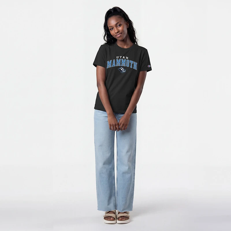 Women's Champion Black Utah Mammoth Arch Mascot Logo T-Shirt