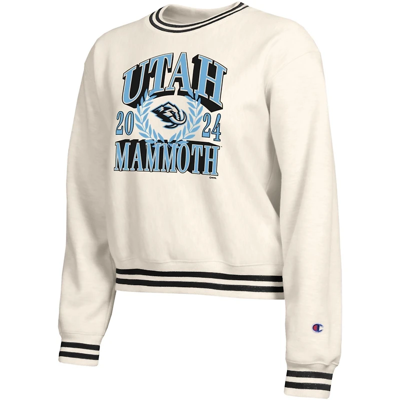 Women's Champion Cream Utah Mammoth Bold Laurels Reverse Weave Yarn Crewneck Sweatshirt