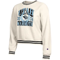 Women's Champion  Cream Utah Mammoth Bold Laurels Reverse Weave Yarn Crewneck Sweatshirt
