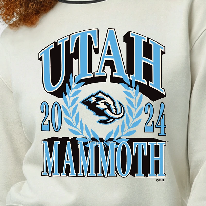 Sweat-shirt à col rond Champion Cream Utah Mammoth Bold Laurels en fil tissé inversé pour femme