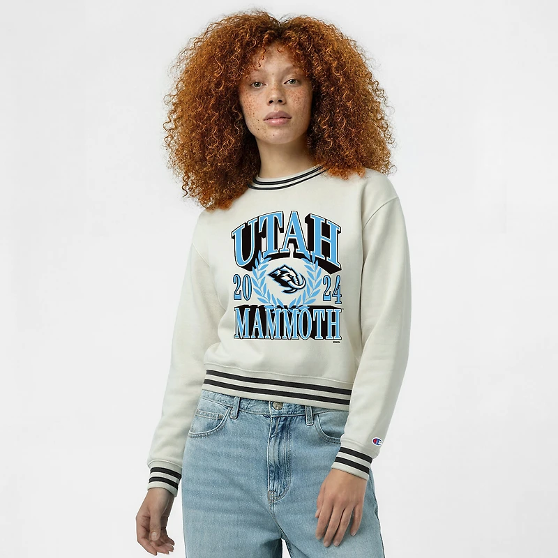 Sweat-shirt à col rond Champion Cream Utah Mammoth Bold Laurels en fil tissé inversé pour femme