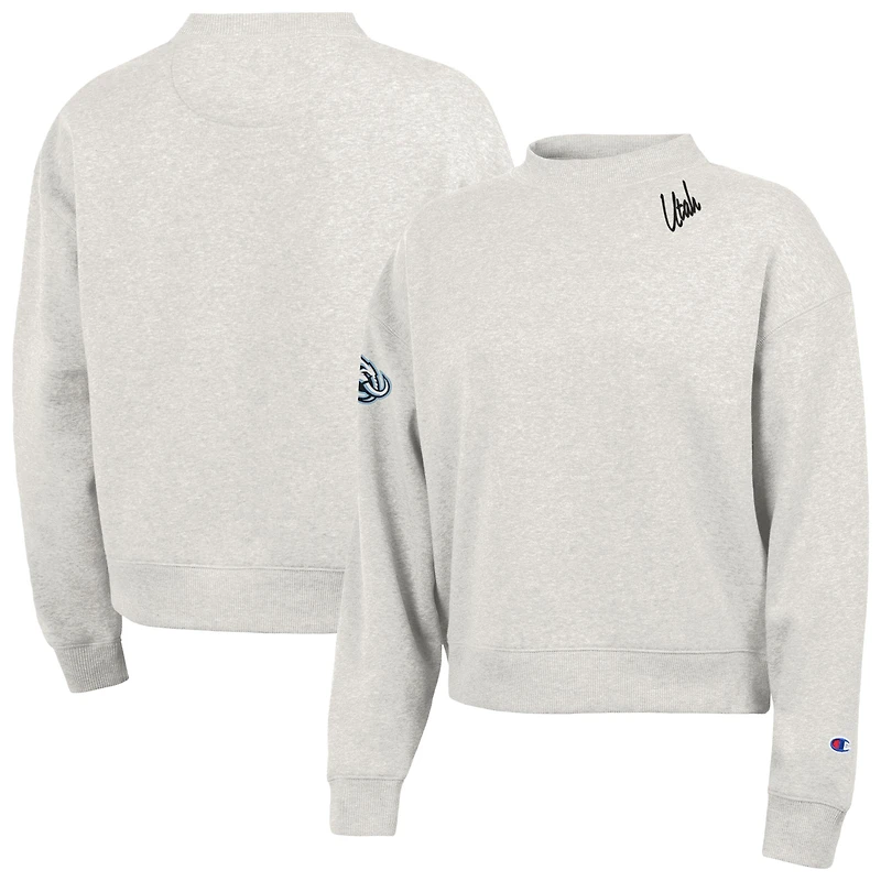 Sweat-shirt à col rond en polaire Champion pour femme, couleur avoine, mammouth, logo Triumph.