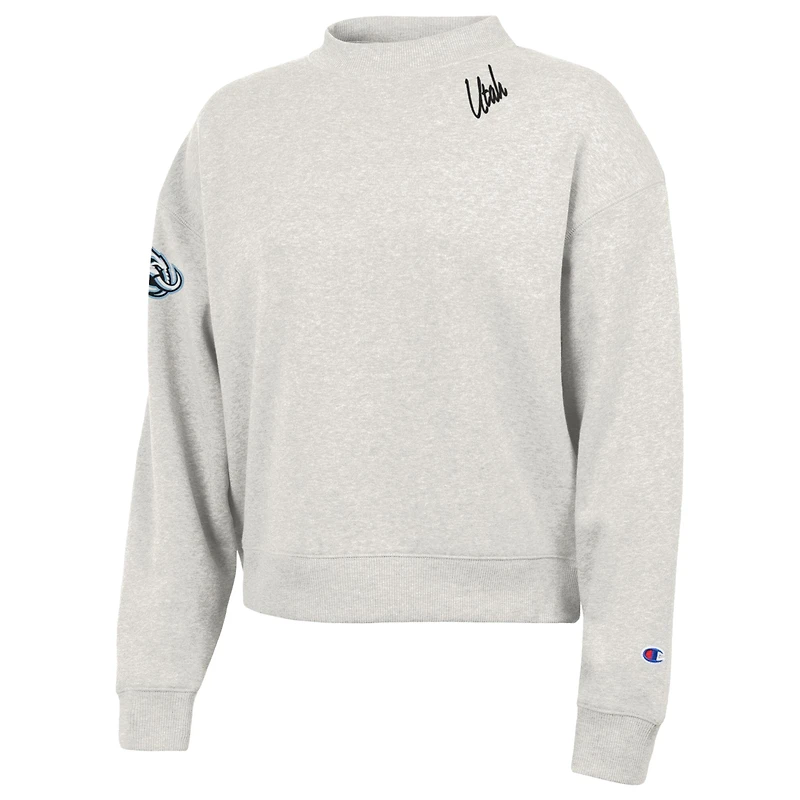 Women's Champion Oatmeal Utah Mammoth Collar Script Triumph Fleece Crewneck Sweatshirt