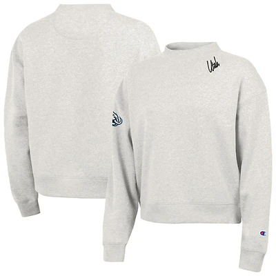 Sweat-shirt à col rond en polaire Champion pour femme, couleur avoine, mammouth, logo Triumph.