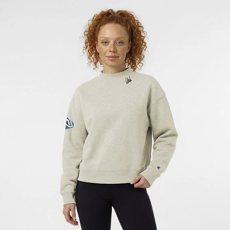Women's Champion Oatmeal Utah Mammoth Collar Script Triumph Fleece Crewneck Sweatshirt