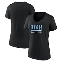 T-shirt col V noir avec logo secondaire des Mammoths de l'Utah pour femmes