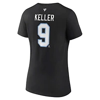 Women's Fanatics Clayton Keller Black Utah Hockey Club Authentic Stack Name & Number V-Neck T-Shirt