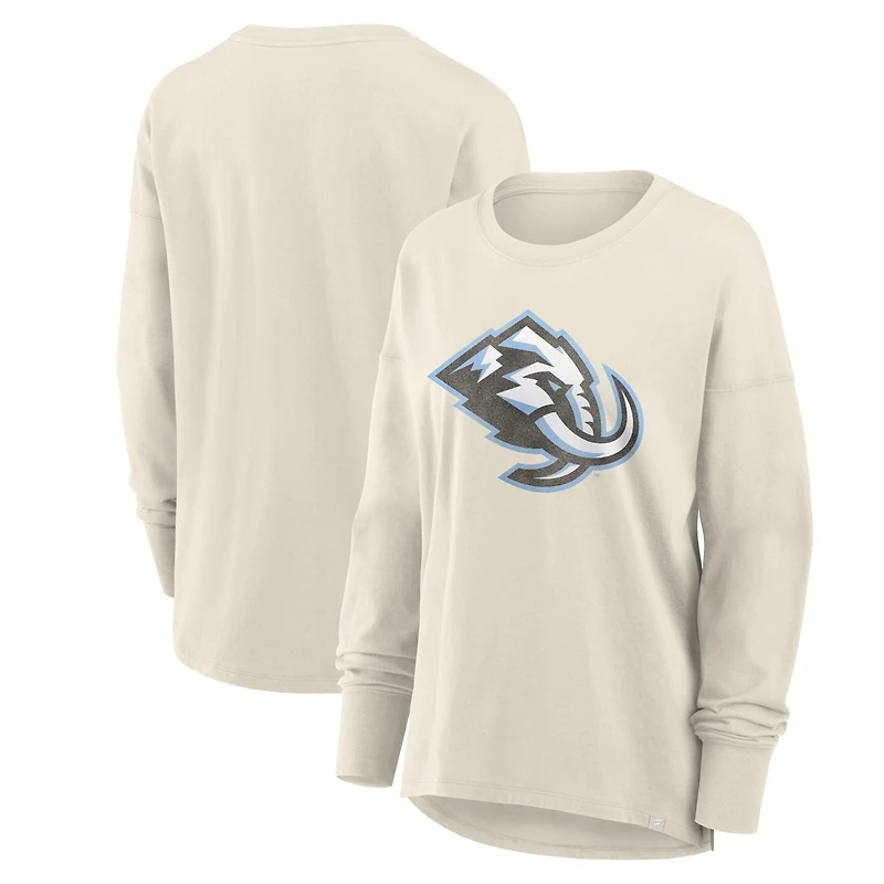 Women's Fanatics Cream Utah Mammoth Distressed Logo Long Sleeve T-Shirt