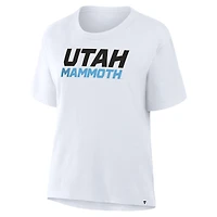 T-shirt blanc fanatique pour femme avec inscription Utah Mammoth Legacy