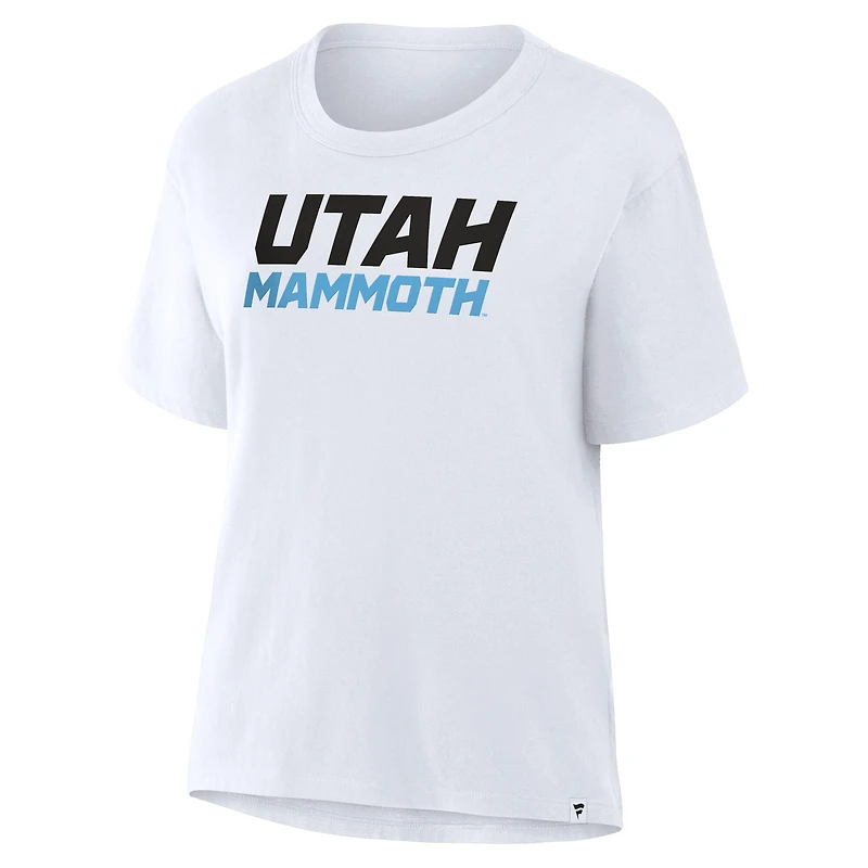 T-shirt blanc fanatique pour femme avec inscription Utah Mammoth Legacy