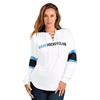 Women's G-III 4Her by Carl Banks  White Utah Mammoth Goal Zone Long Sleeve Lace-Up Hoodie T-Shirt