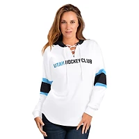 T-shirt à capuche et lacets manches longues pour femme G-III 4Her par Carl Banks, blanc, Utah Mammoth Goal Zone