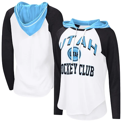 Women's G-III 4Her by Carl Banks  White Utah Mammoth VIP Raglan Long Sleeve Hoodie T-Shirt