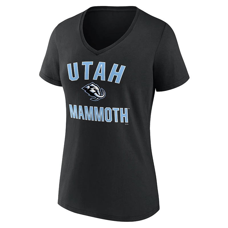 T-shirt à col en V noir Utah Mammoth Arch Victory avec logo athlétique pour femme