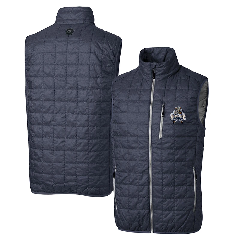 Cutter & Buck Heather Navy Utah State Aggies Primary Team Logo Rainier PrimaLoft Eco Insulated Full-Zip Puffer Vest